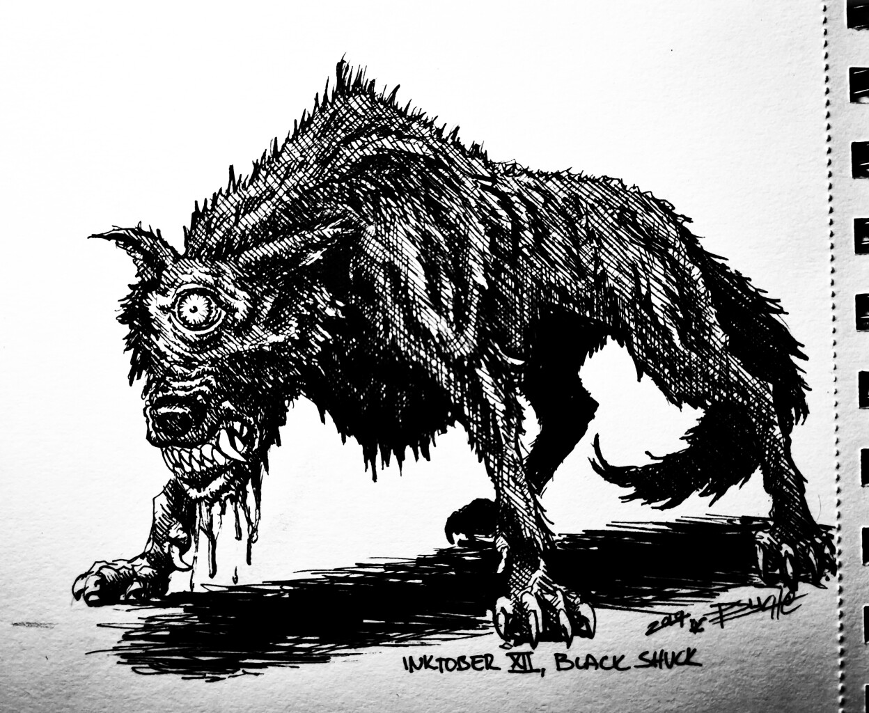 Black Shuck - For centuries, inhabitants of England have told tales of a large black dog with malevolent flaming eyes (or in some variants of the legend a single eye) that are red or alternatively green. They are described as being 'like saucers'.