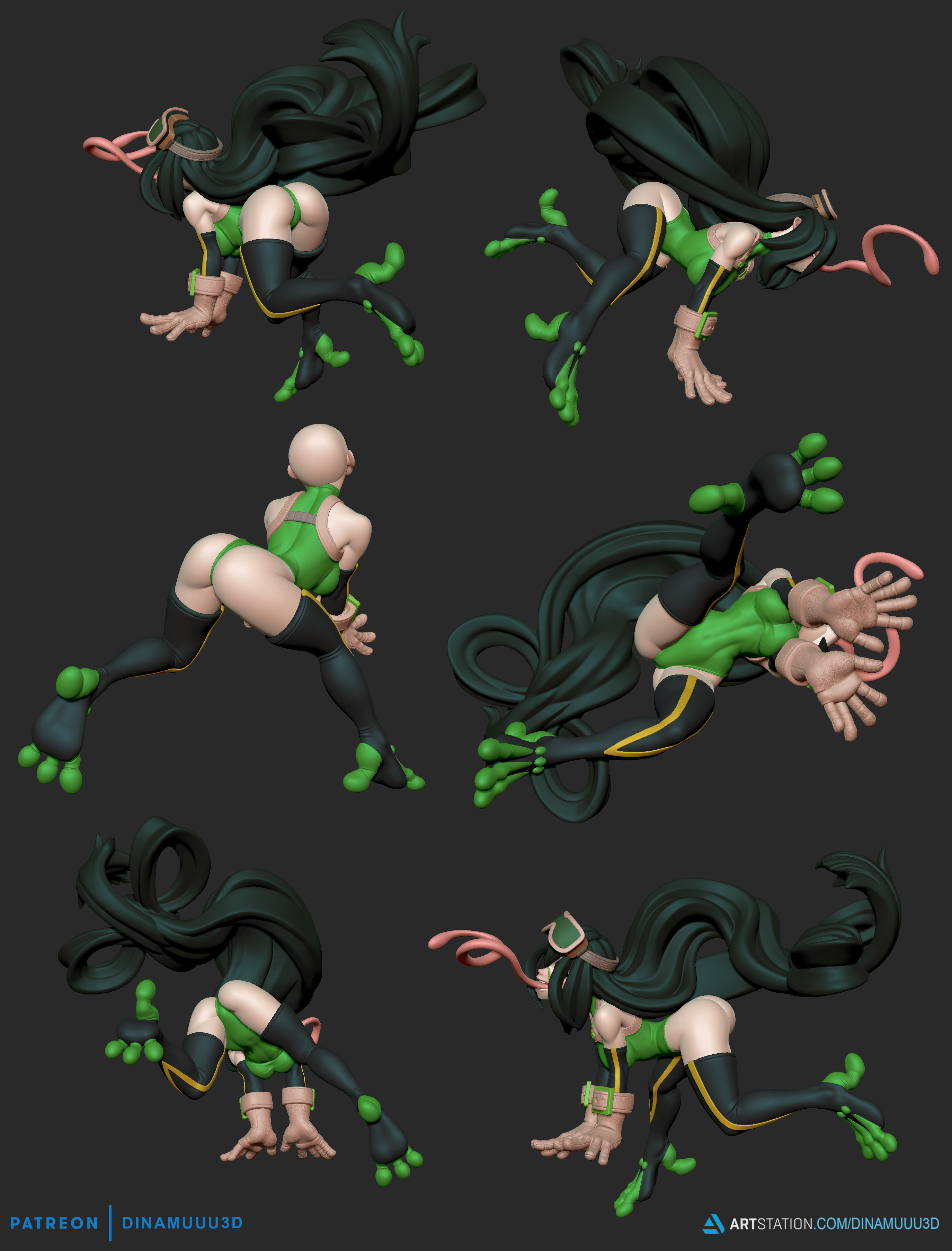 Artstation Tsuyu Asui Figurine Sculpture Dinamuuu 3d