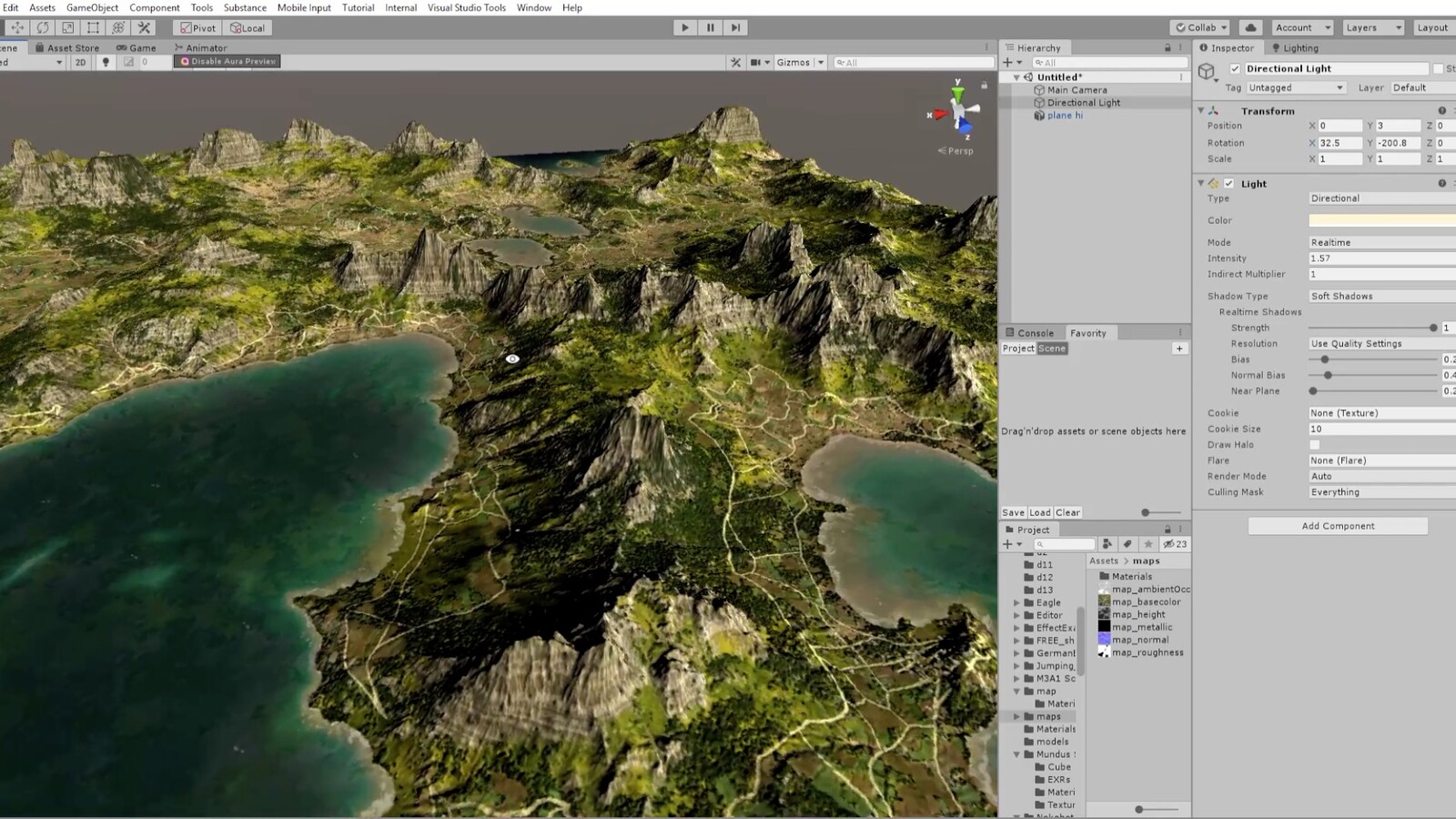 I imported the textures to Unity. I finished the background terrain using MegaScan's free  tesselation shader with pbr textures