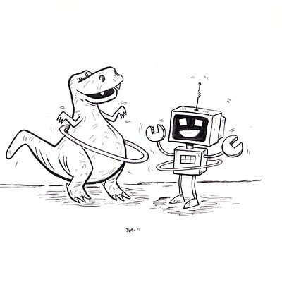 Robot & Dinosaur Cartoons - Inktober 2019