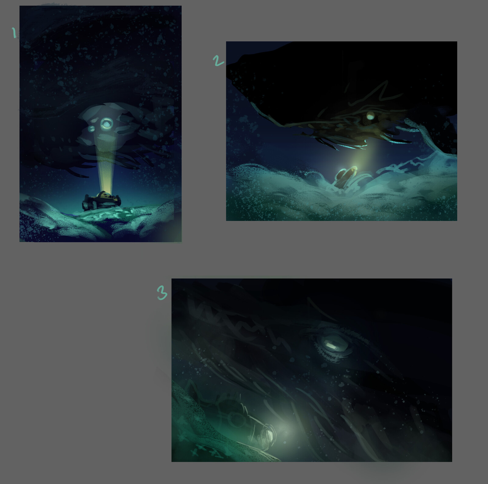 Initial sketches and concepts. #3 was chosen. 