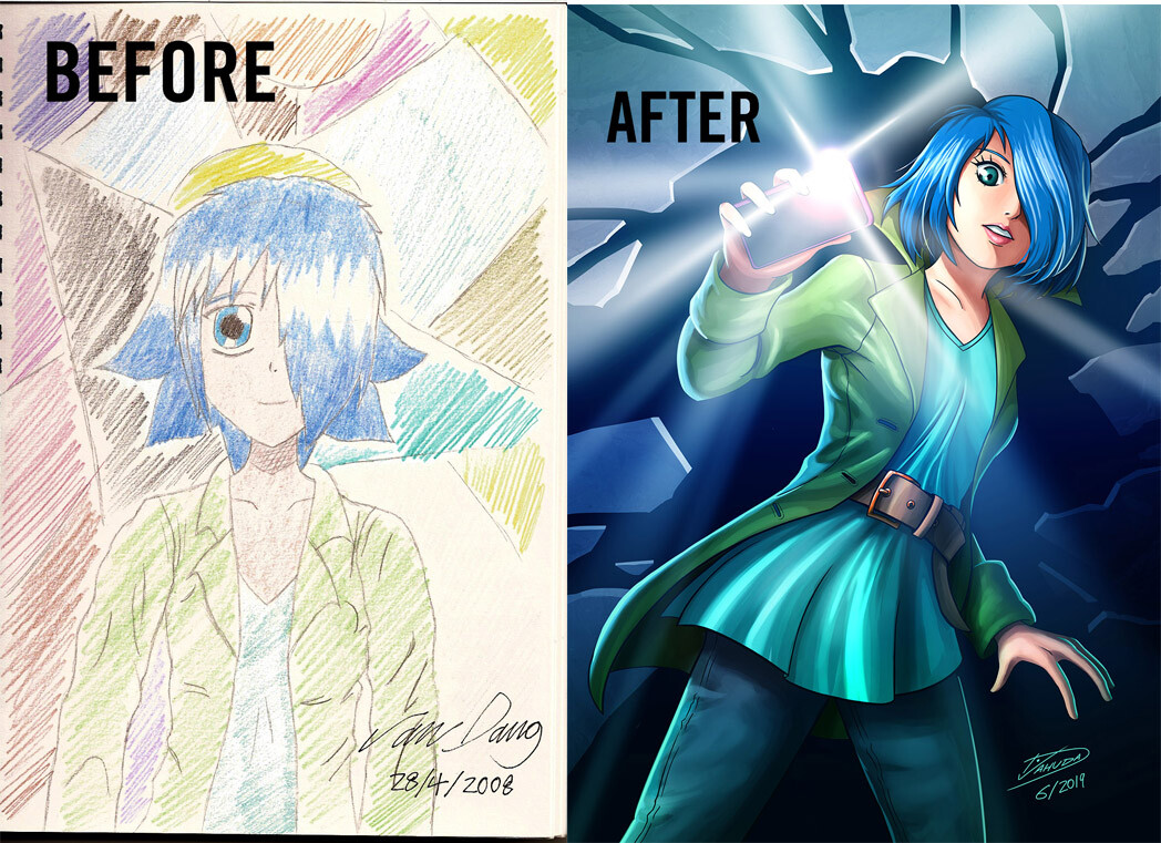 2008 old drawing vs 2019 artwork