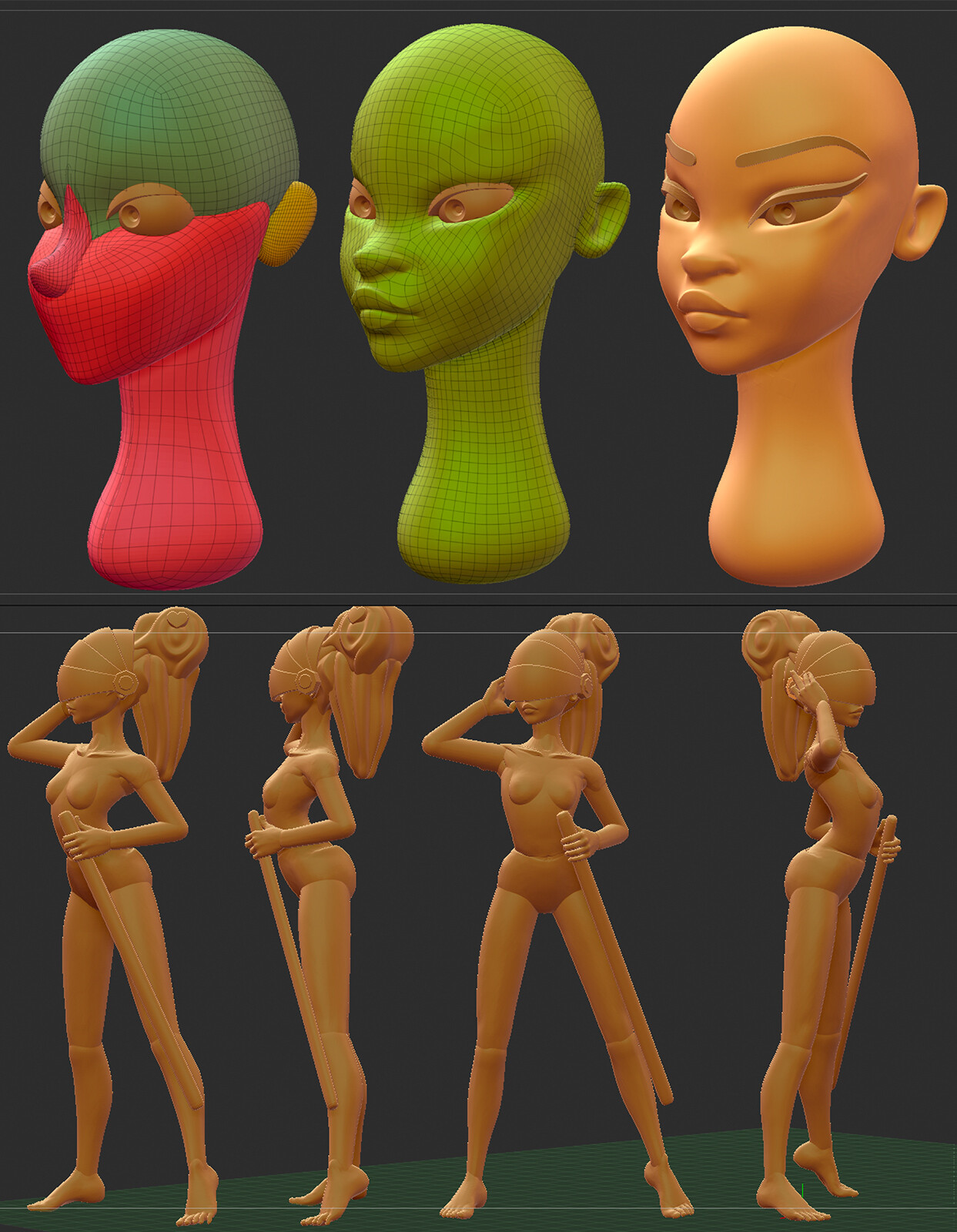 Block out using zbrush primitives (+ designdoll for proportions sketching)
