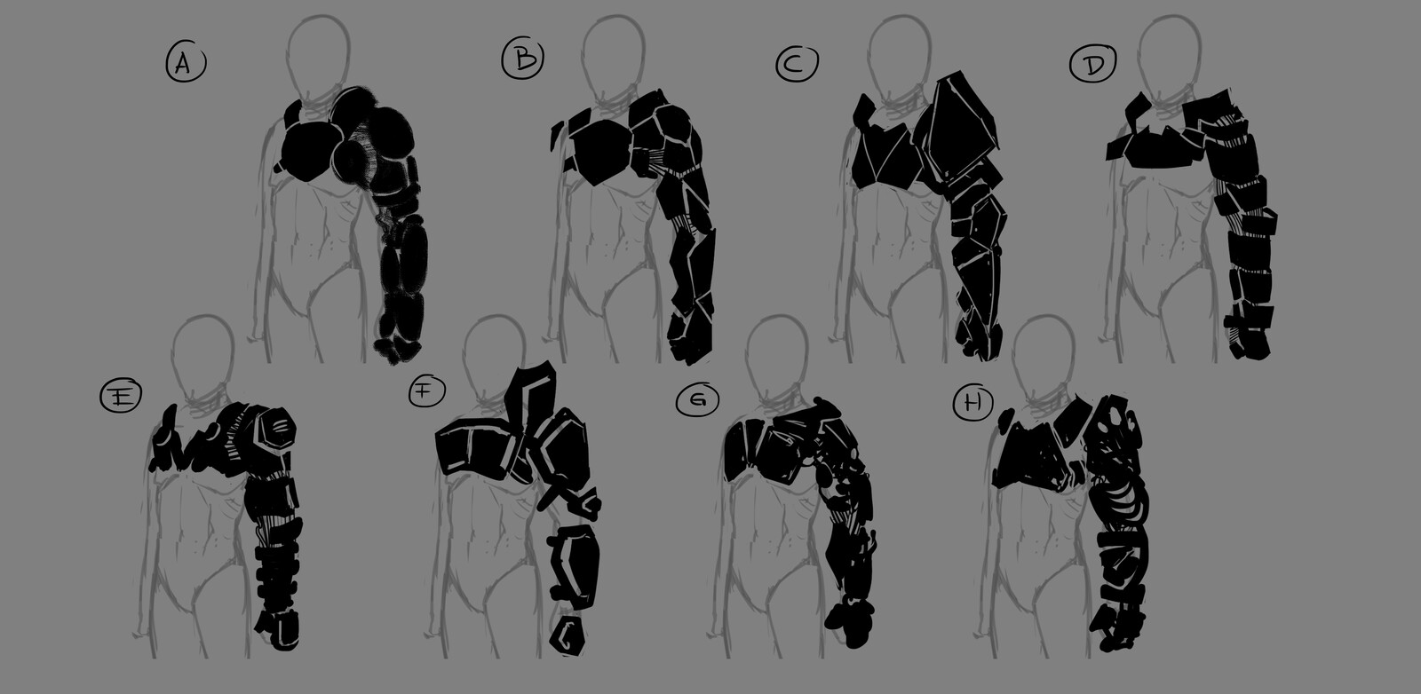 Silhouettes for the arm section.