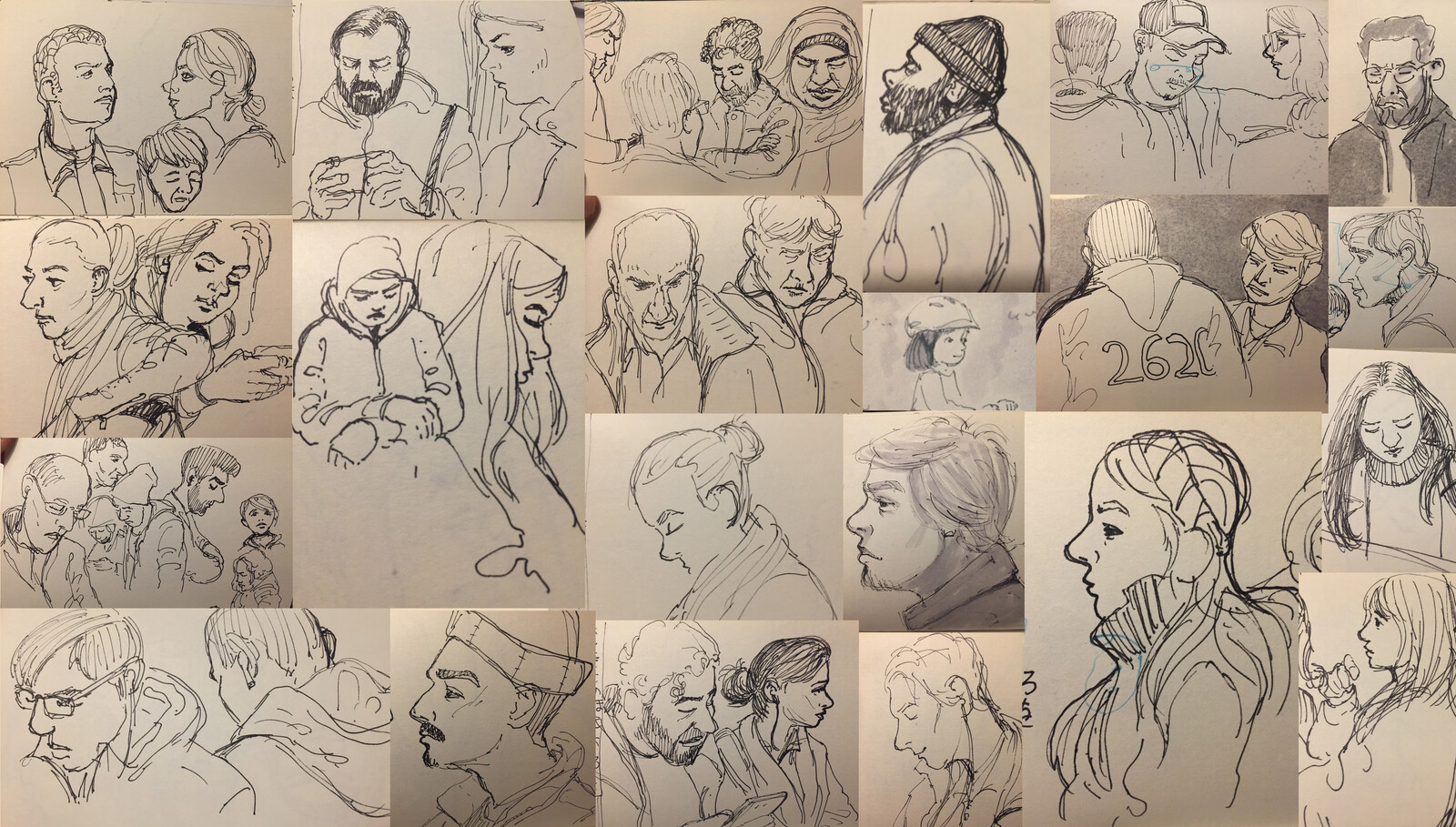 Sketches of people in the train