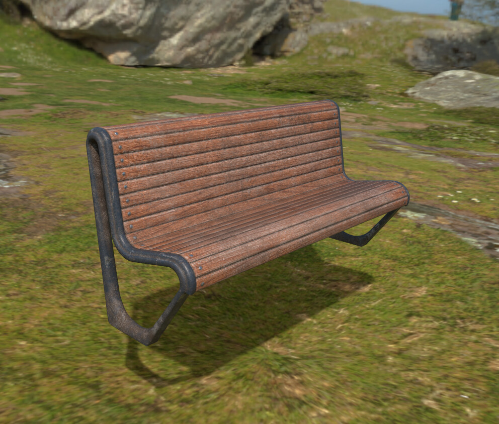 Image of Metal and Wood Park Bench