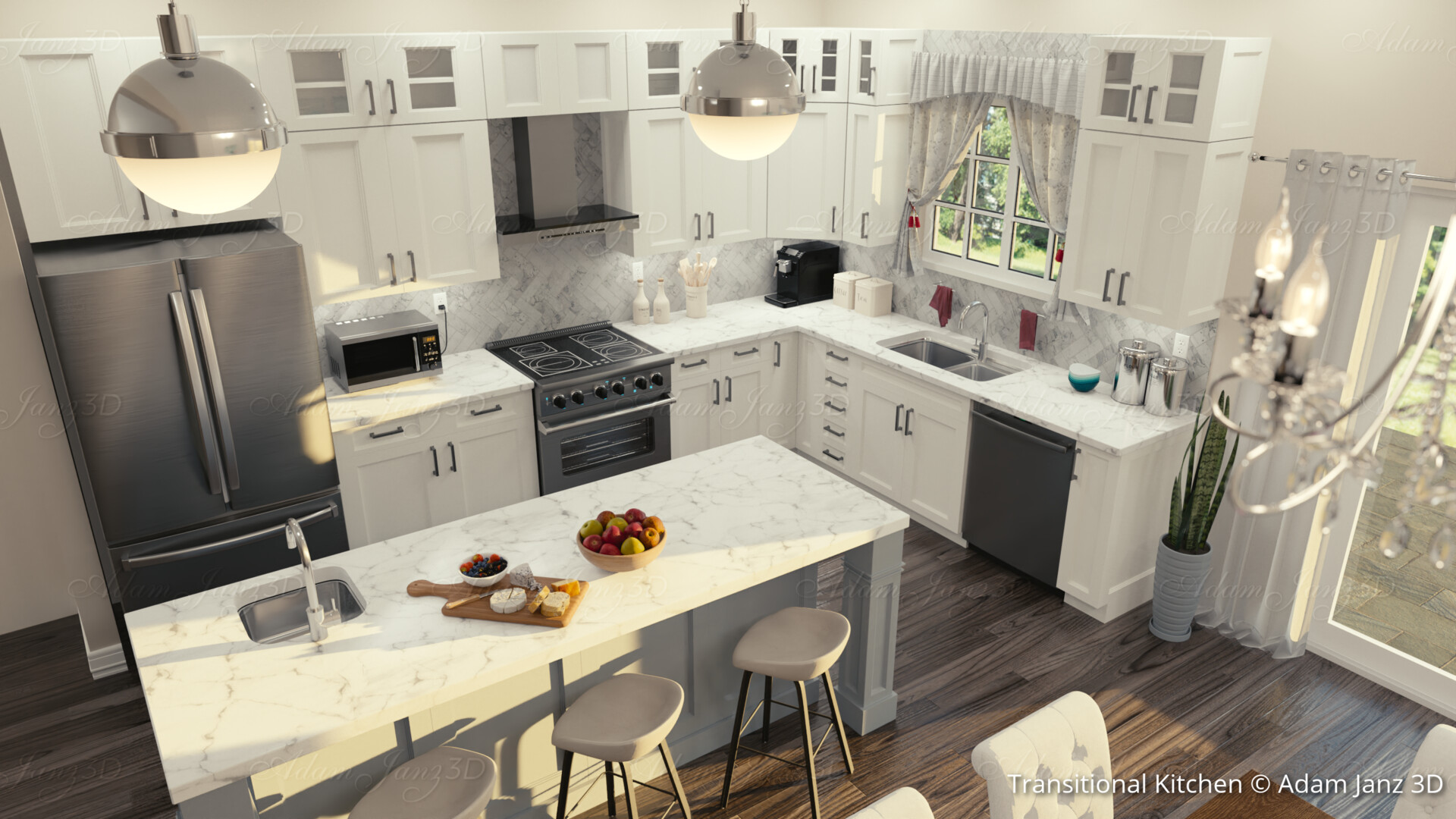 Artstation Townhome Transitional Kitchen 3d Renders Adam Janz