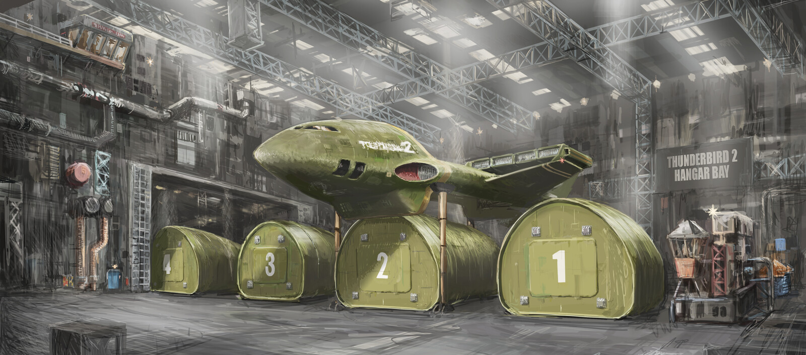 THUNDERBIRD 2 hangar
The giant heavy rescue aircraft prepares for another daring rescue. 