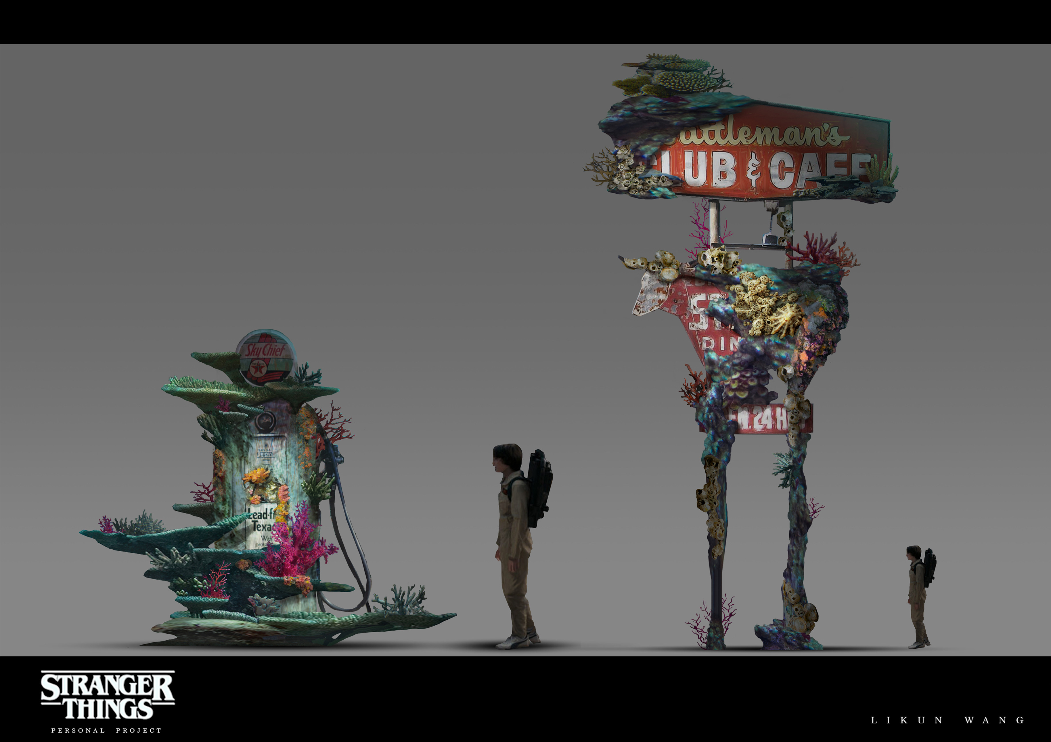 Gas Pump &amp; Cafe Sign