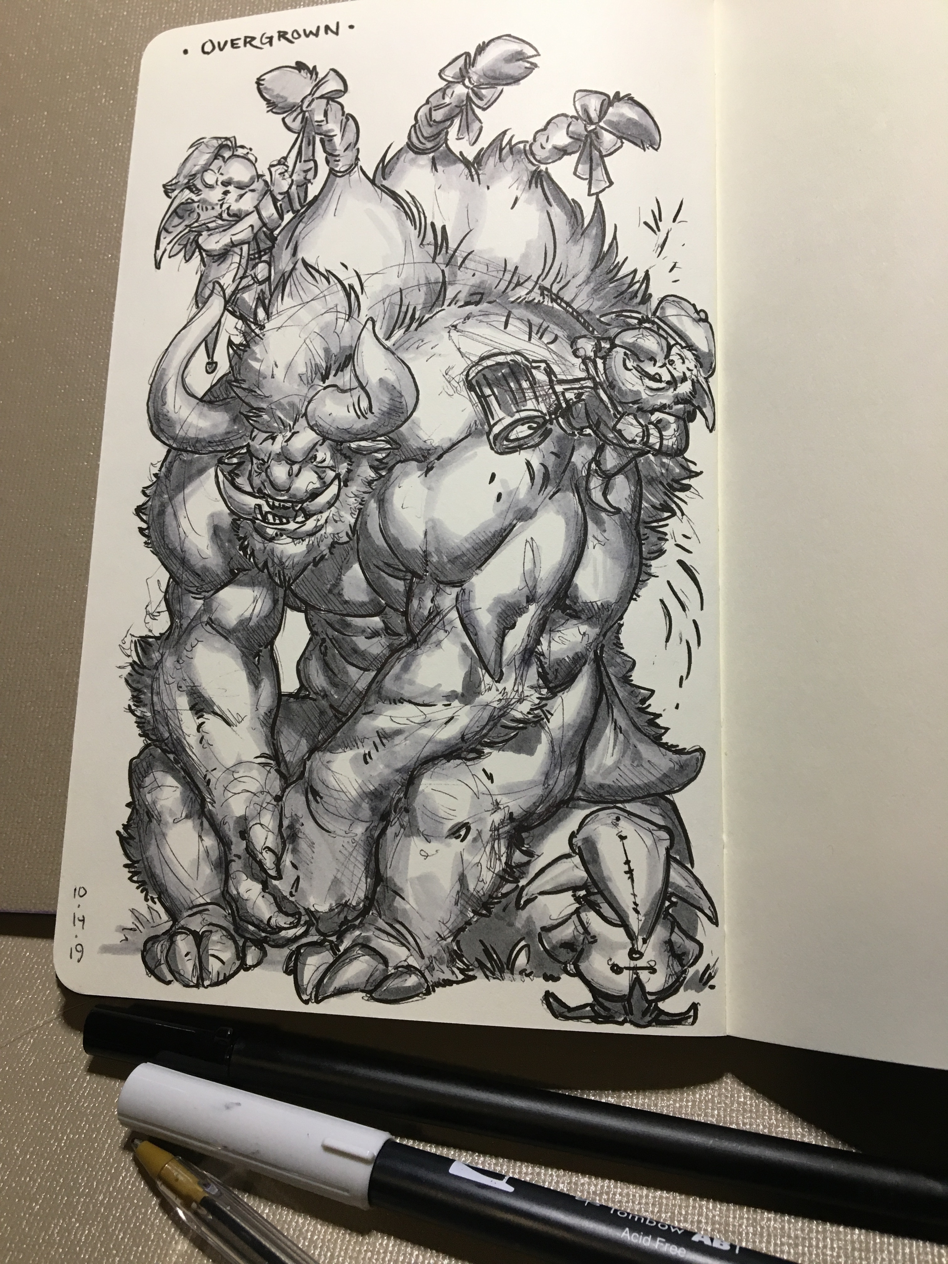 Day 14 on inktober 2019! Overgrown! Someone’s in need of some major grooming... Though, maybe trusting these little elves with the task might not have been the right decision. 😂