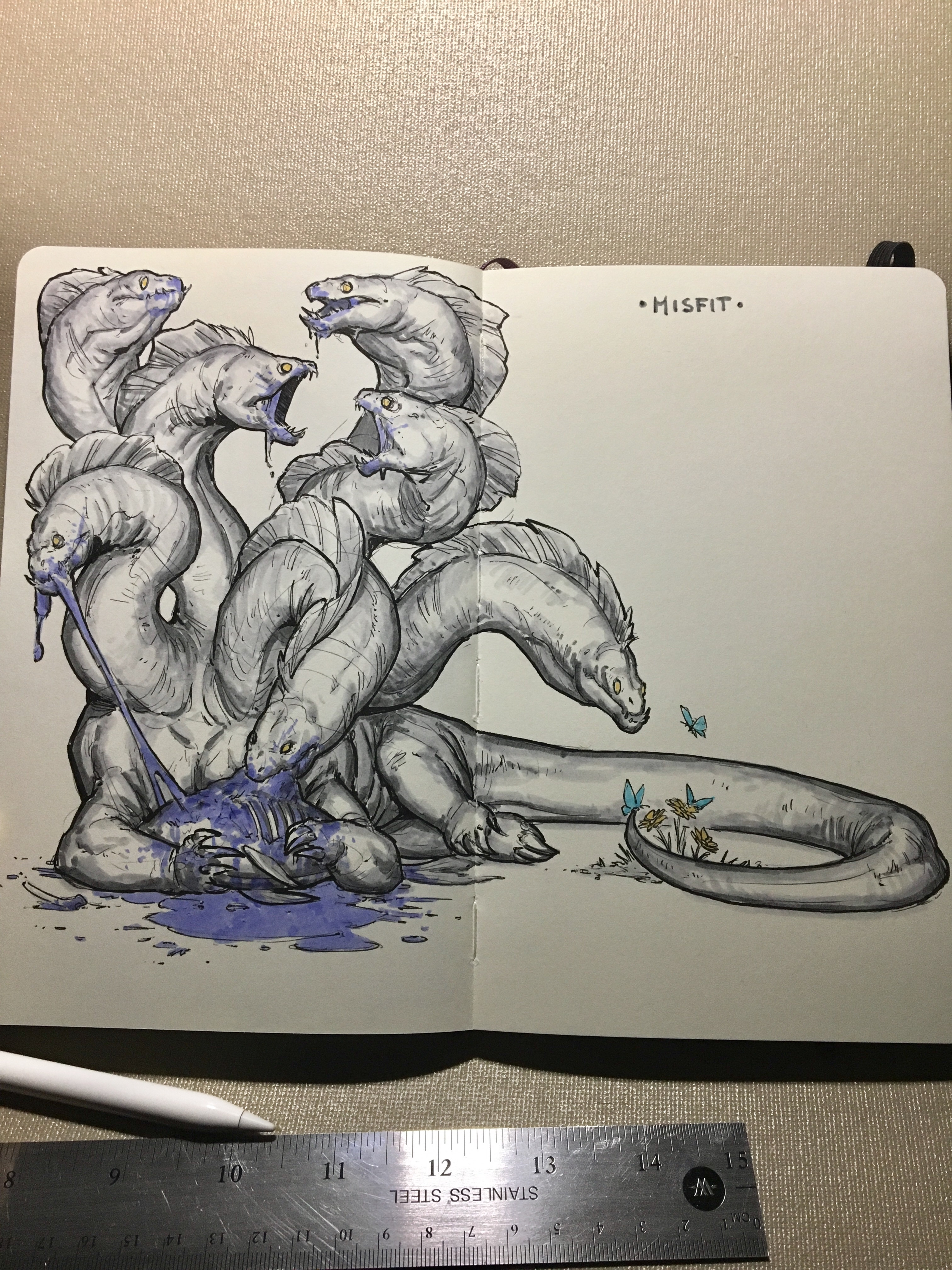 Day 18 of inktober 2019! Misfit! Having some fun with some hydra heads 😅 At least the blood is blue this time 😂😨