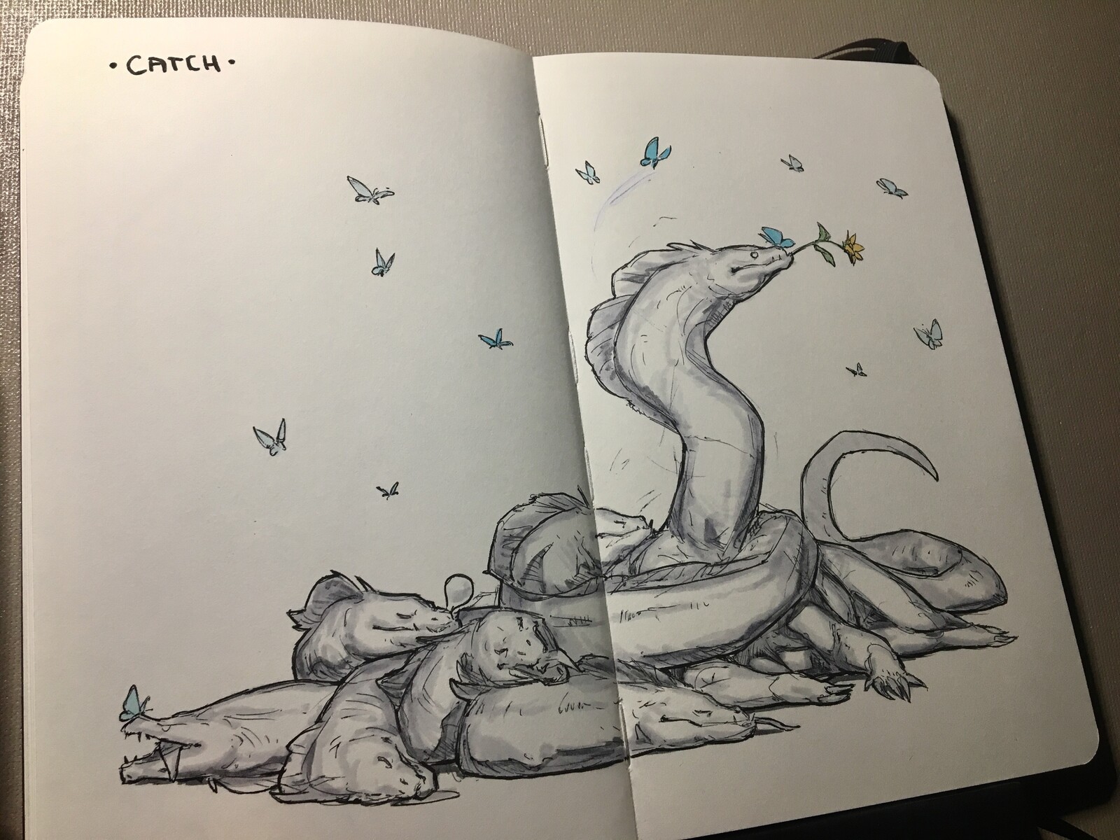 Day 30 of inktober 2019! Catch! As the saying goes, you can catch more flies with honey than with vinegar. Franklyn decides to try his luck with the butterflies 😊👍🦋 I kind of wanted to draw the hydra again...