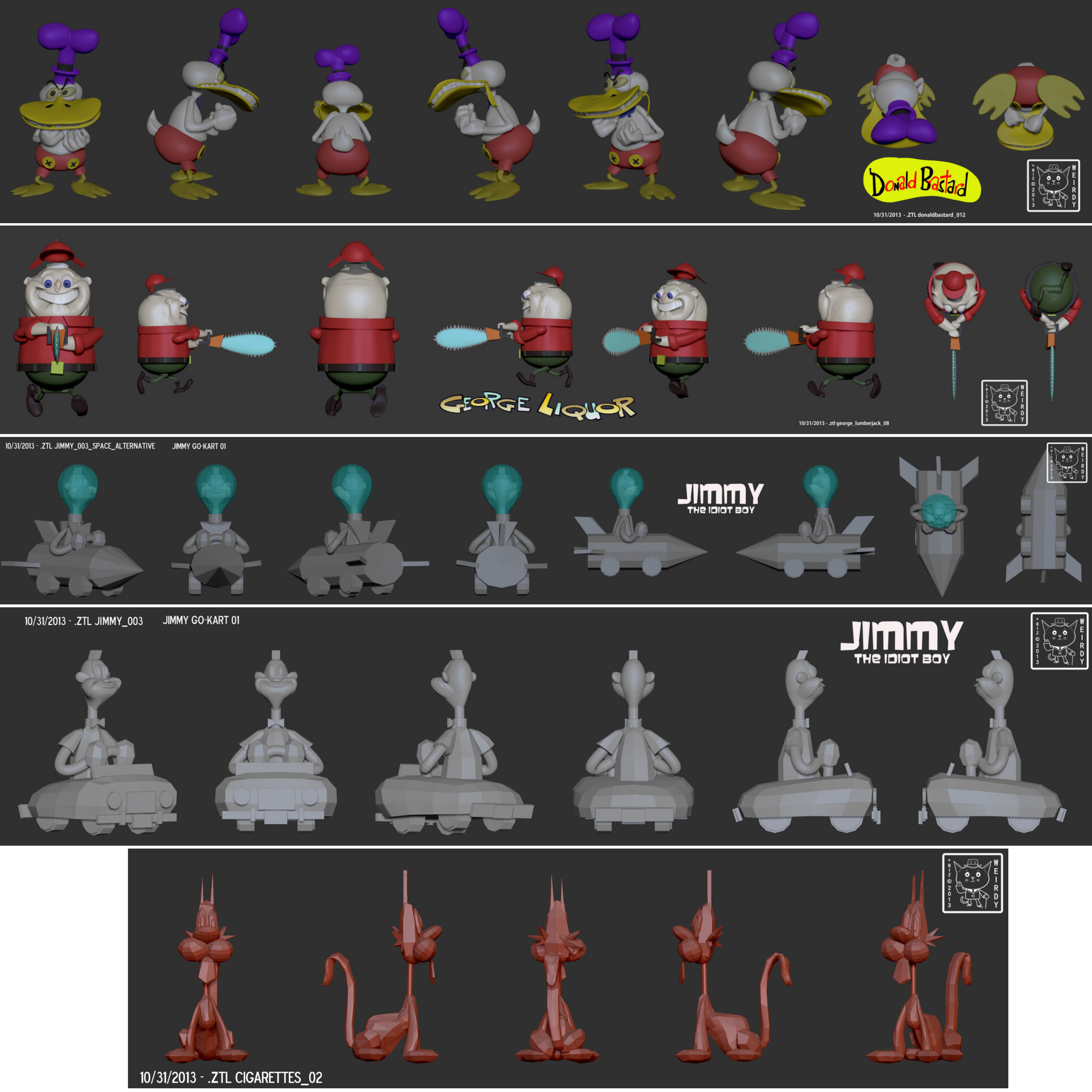 Some ZBrush sculptures I did to study John's style and a few pitches for digital toys.