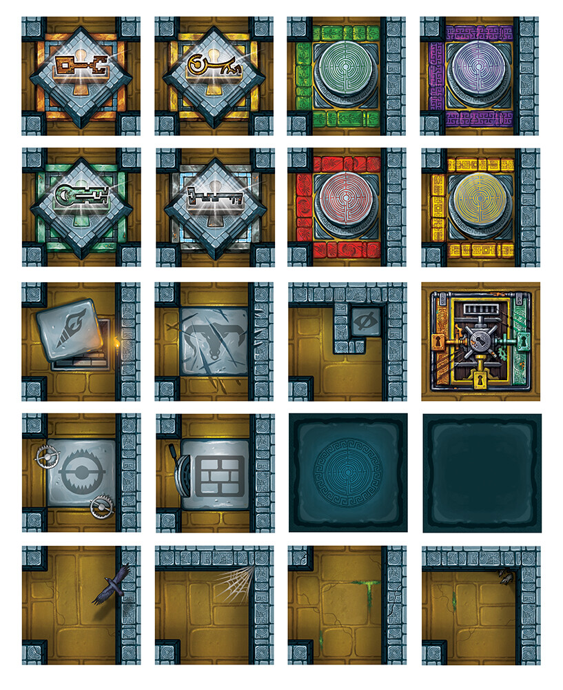 An overview of the tile types I made for the game. There were 79 tiles in all.
