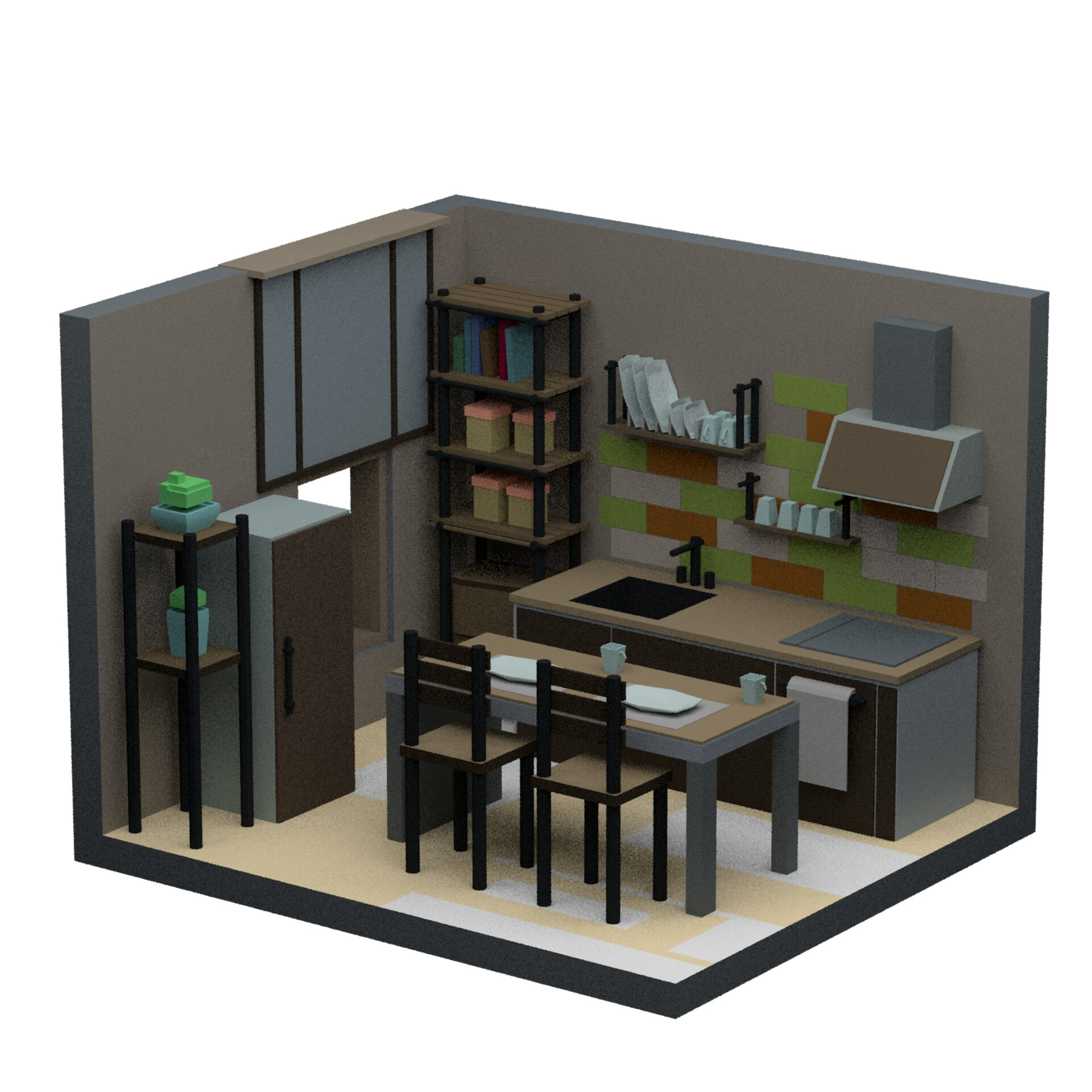 Artstation Isometric Cartoon Kitchen Low Poly 3d Model Meo Meo