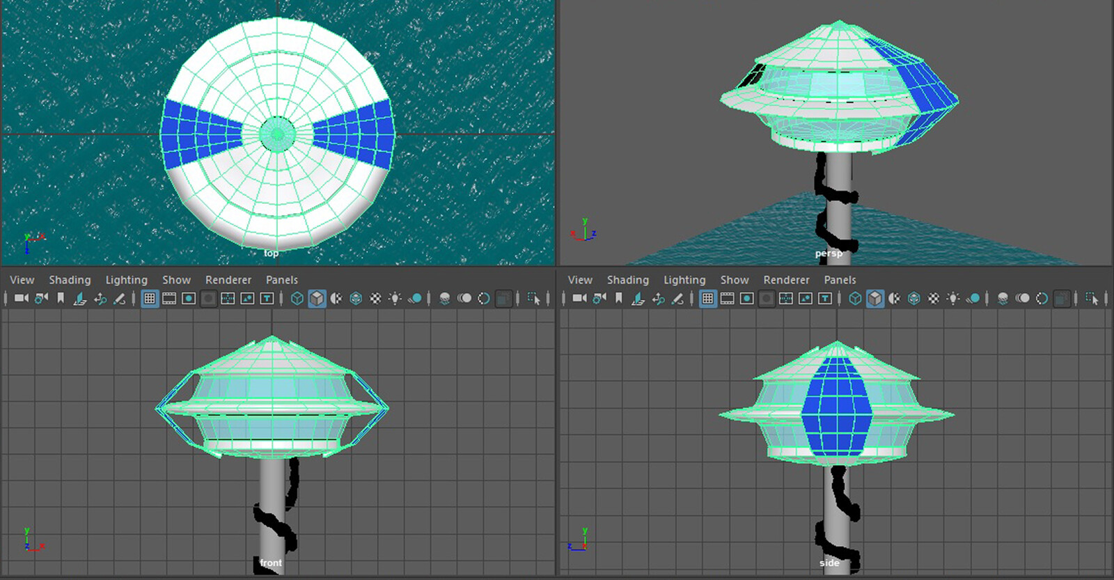 Various angles of the futuristic home 3D model