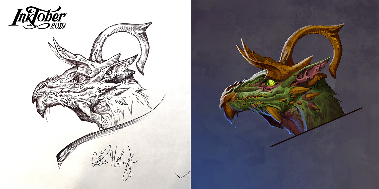 Inktober dragon heads coloring VoL. 2