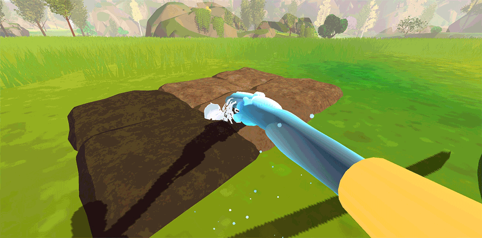 In Game + lerping color on dirt material to make it look wet. The hose nozzle is placeholder for now.