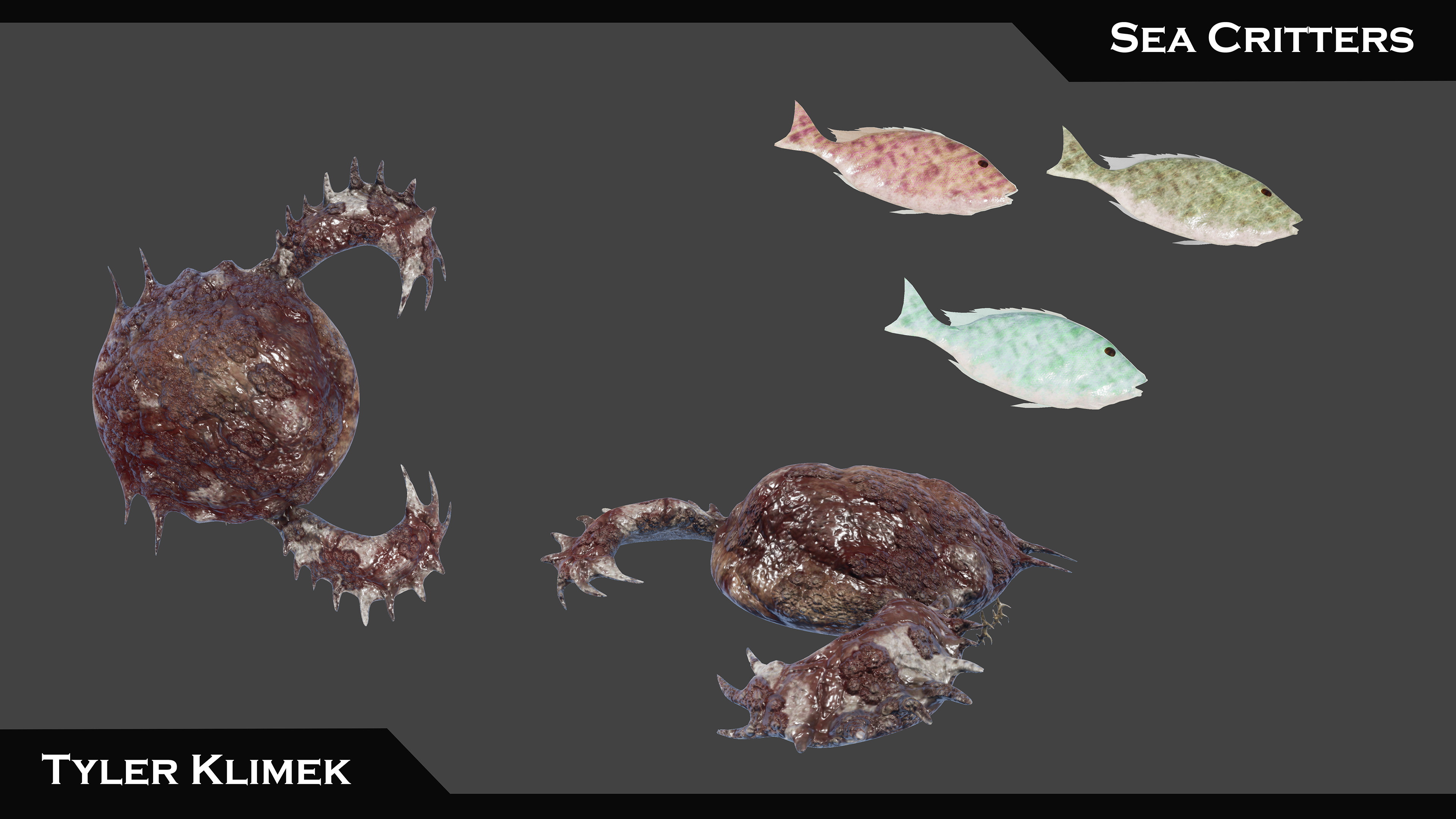 Some sea critters that were made for scattering around the broken displays