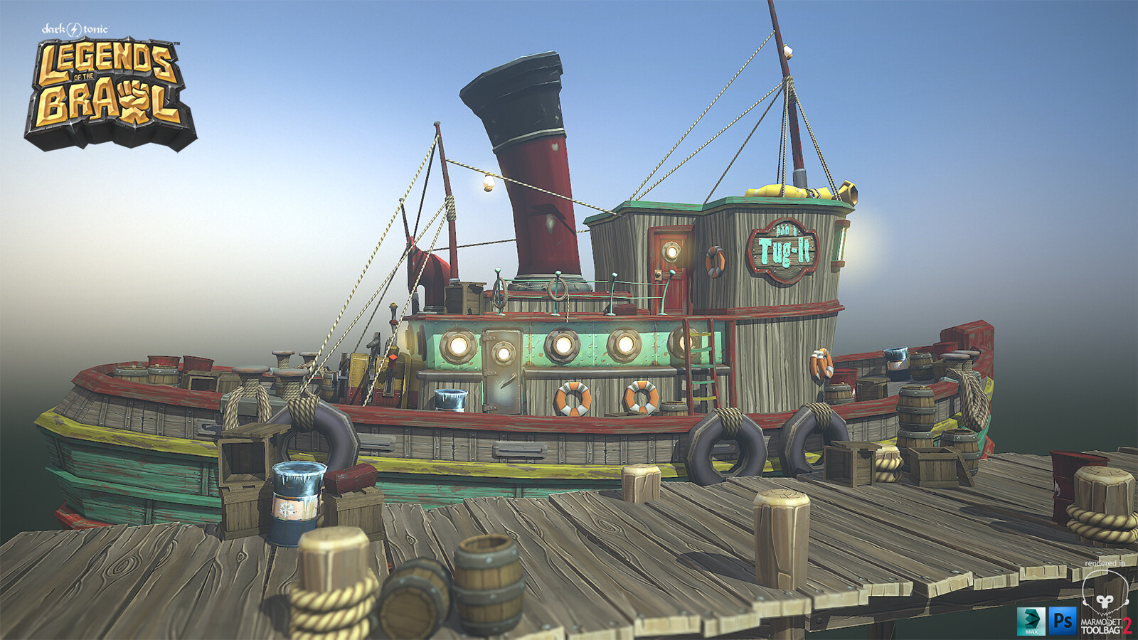 Stylized Tugboat, Props and Docks created for Legends of the Brawl