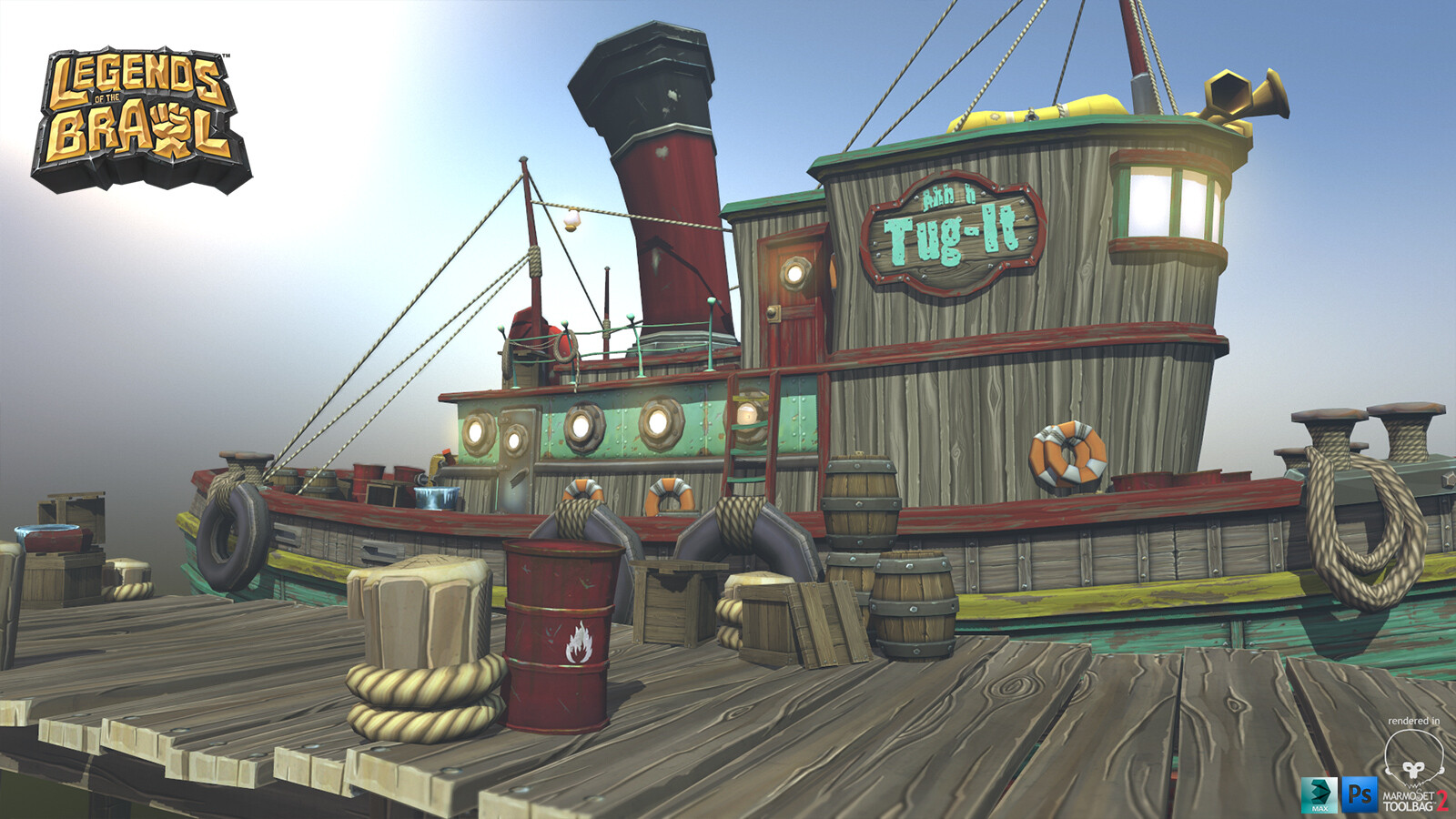 Stylized Tugboat, Props and Docks created for Legends of the Brawl