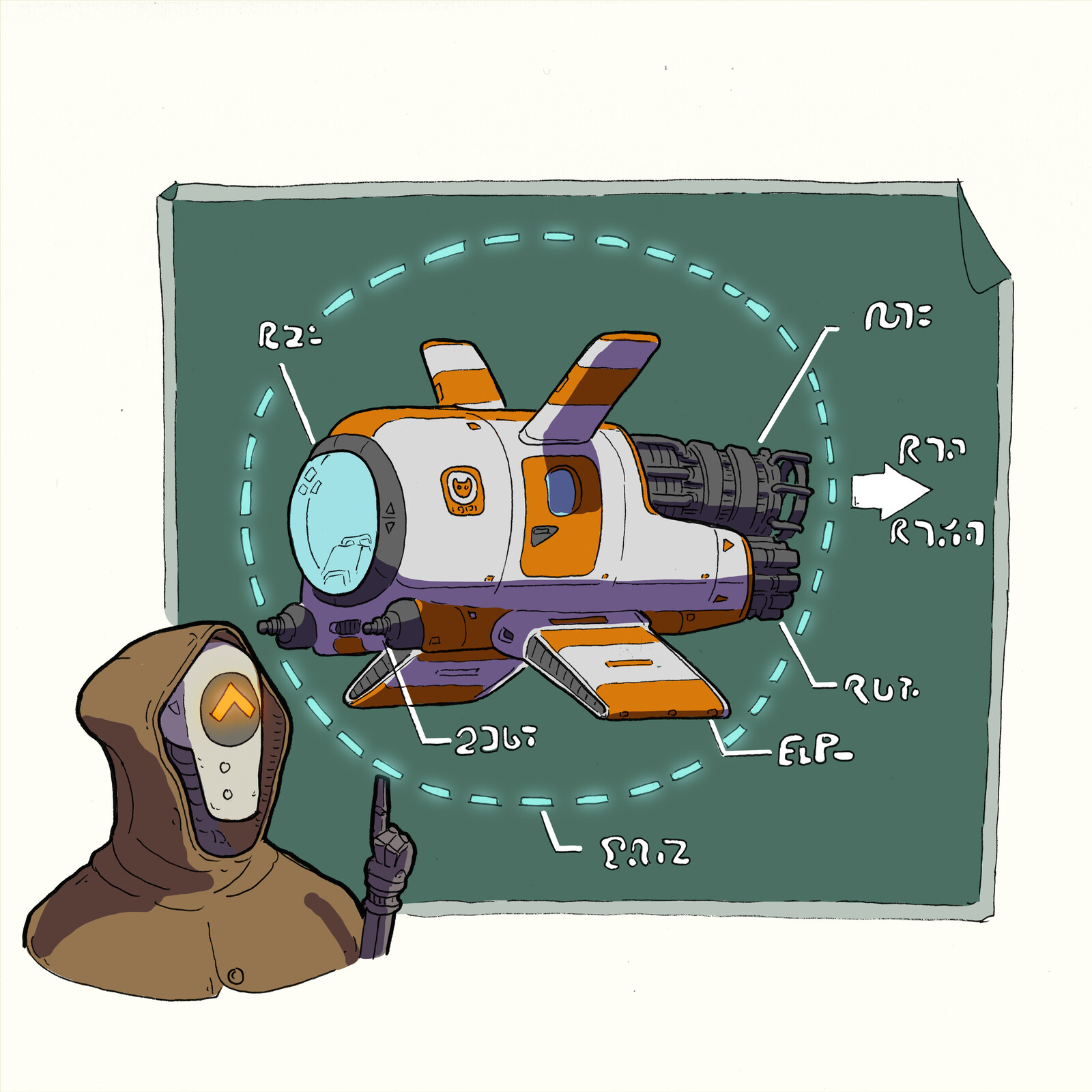 24-Armor
Once the robot had  heard about Ek and Och’s adventures, he thought to himself that he would like some of that cheese too. He promised them a brand new ship in exchange for a piece of the delicious thing.