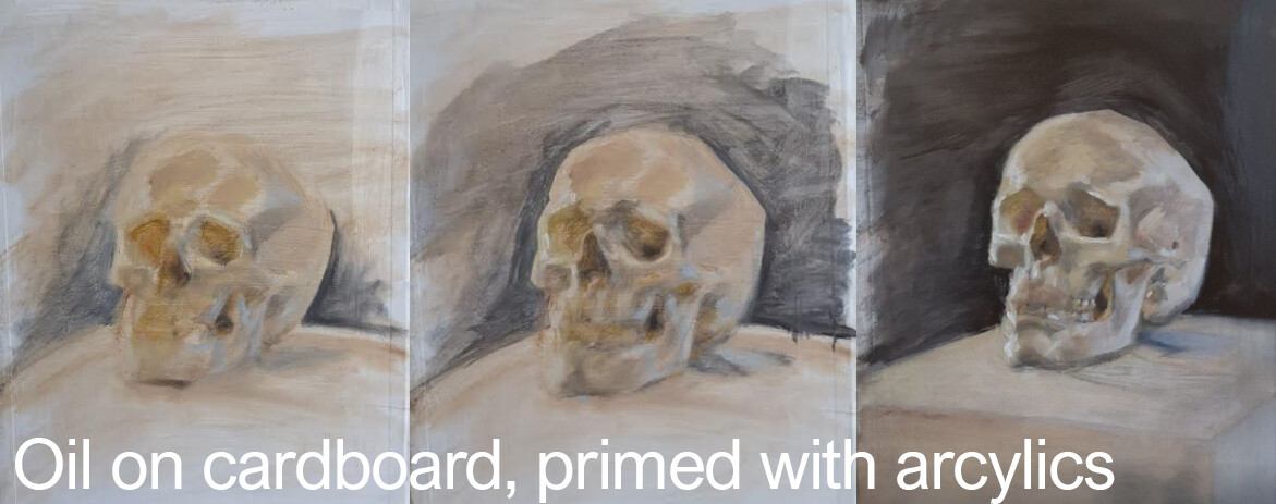 18-11-2019: 
I misread an email and thought we had class today but no. There wasnt any model but since I already showed up I decided to grab a skull and try and paint that. 