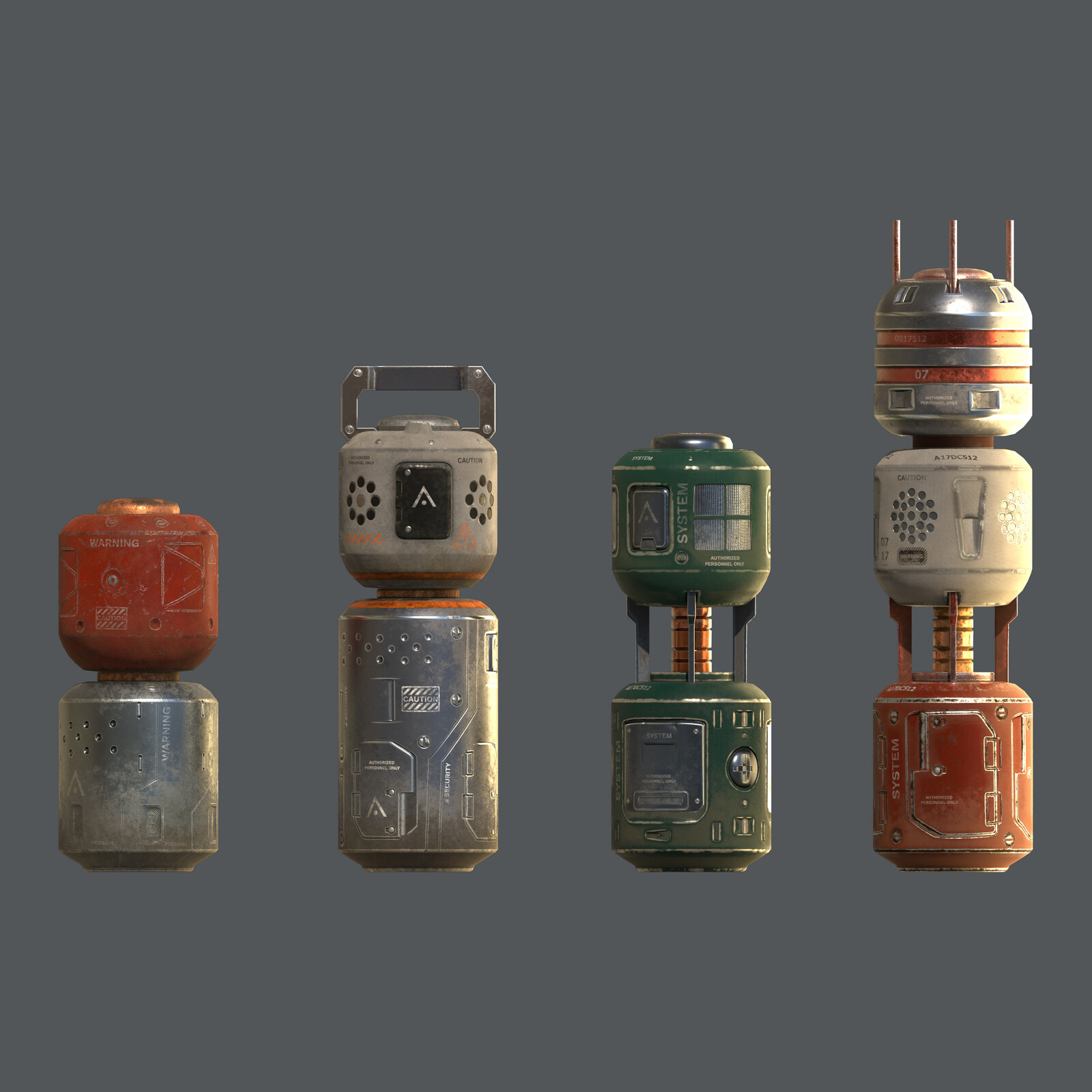 Science fiction battery cells for a 3D CG game/animation short. low poly game ready models.