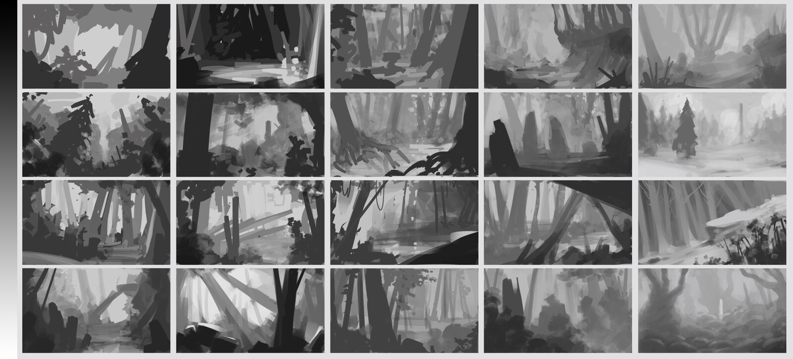 20 thumbnails of forest compositions