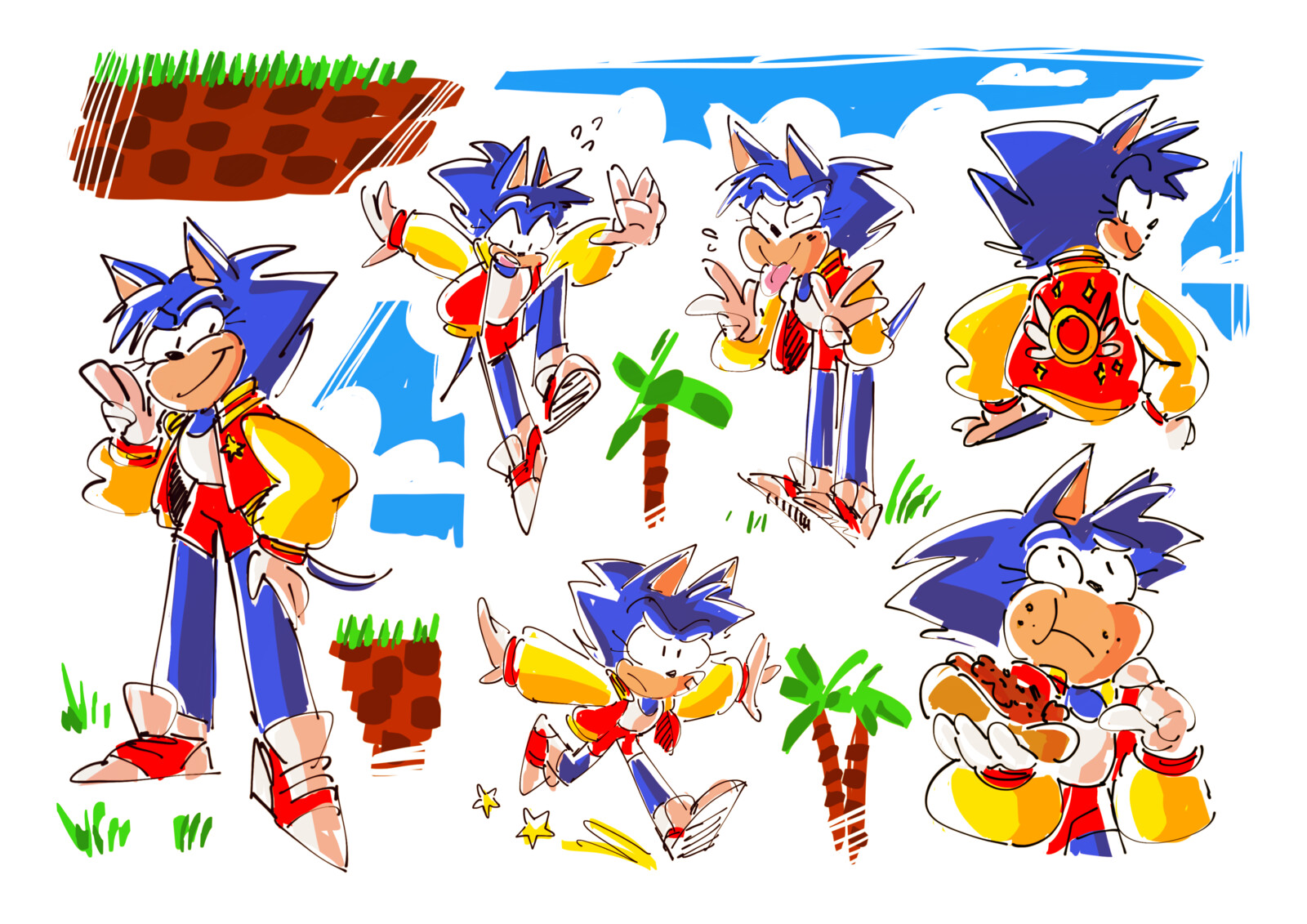 Female Sonic the Hedgehog sketches (character design exercise, digital illu...