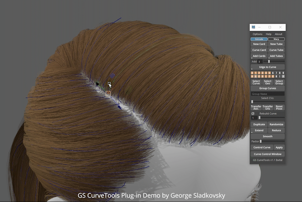 Hair was made using Curve Cards from GS CurveTools plug-in for Maya
