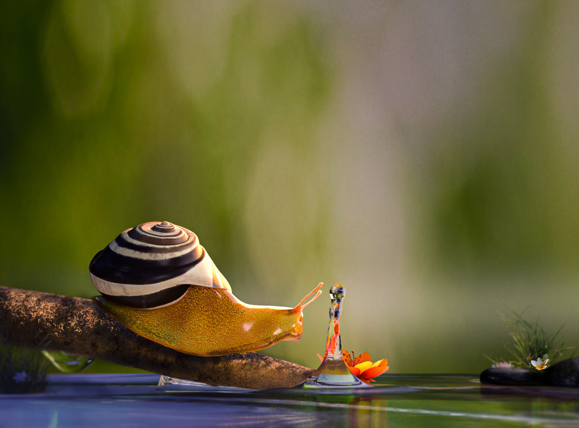 artstation snail macro photography 3d
