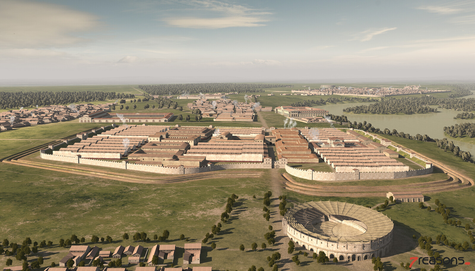 Overview of the Legionary Fortress of Carnuntum and its amphitheatre.