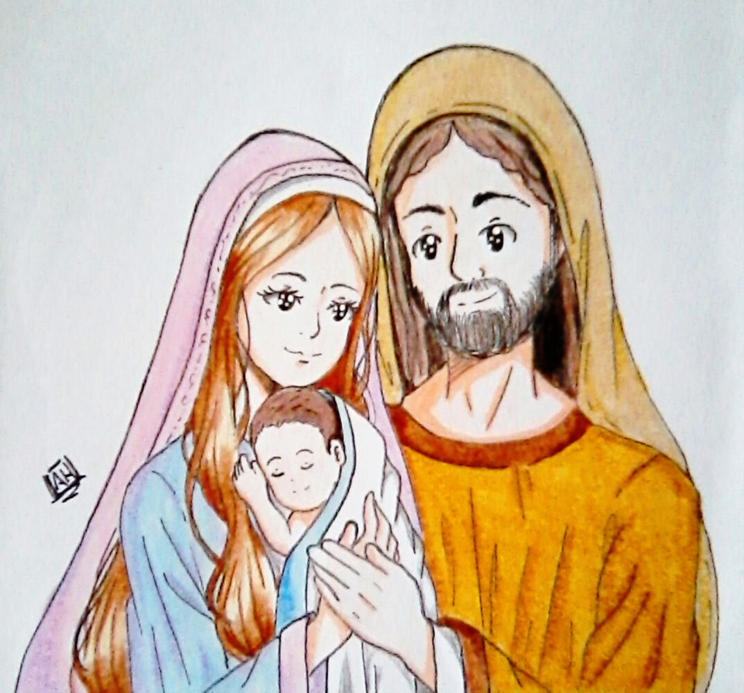 Amanda Hunt - Mary, Joseph and Baby Jesus., image size:1073x999