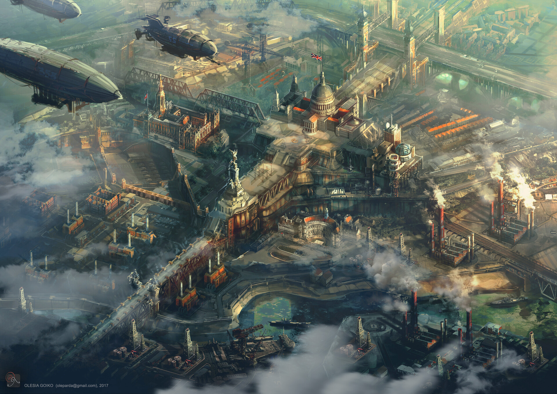 Steampunk Alternative Britain By Olesia Goiko Imaginarycityscapes Brown concrete building, steampunk, steampunk airship, digital art, the order: steampunk alternative britain by olesia