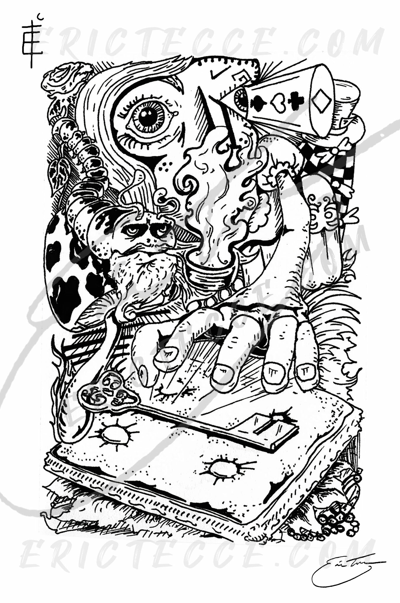Artstation Surreal Alice Fancy Cat Ink Eric Tecce