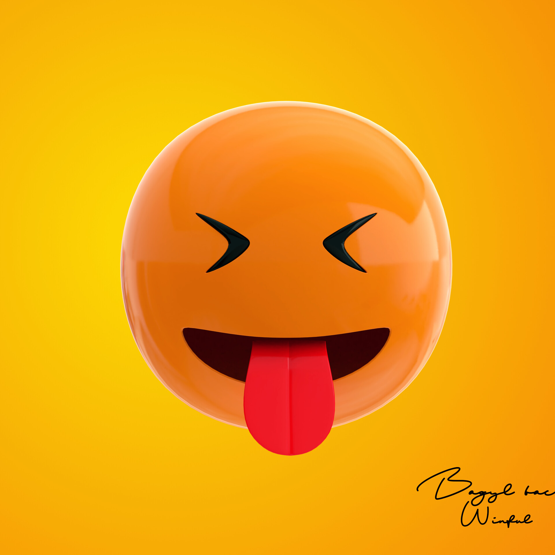 ArtStation - realistic winking tongue emoji.