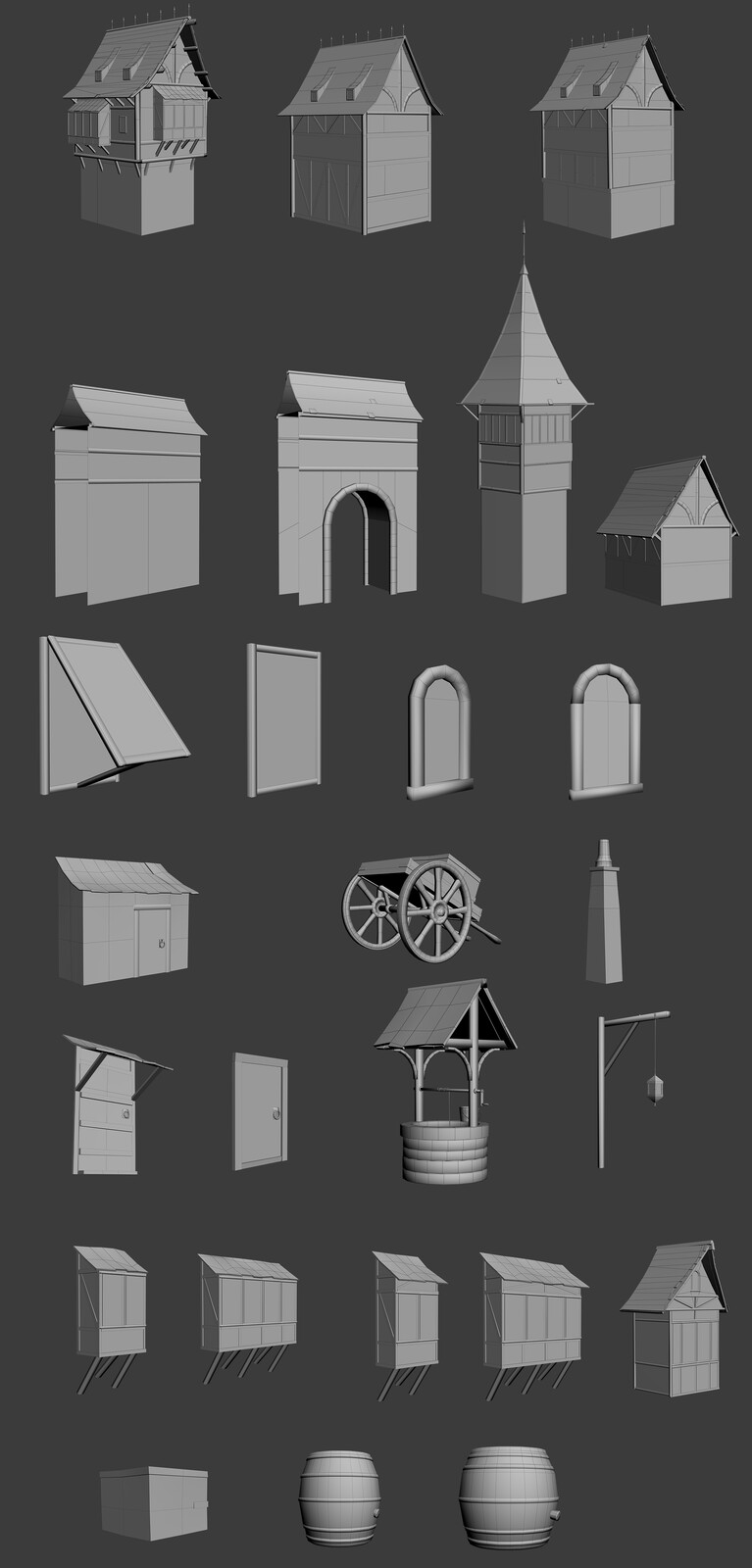 Wireframes of some of the assets