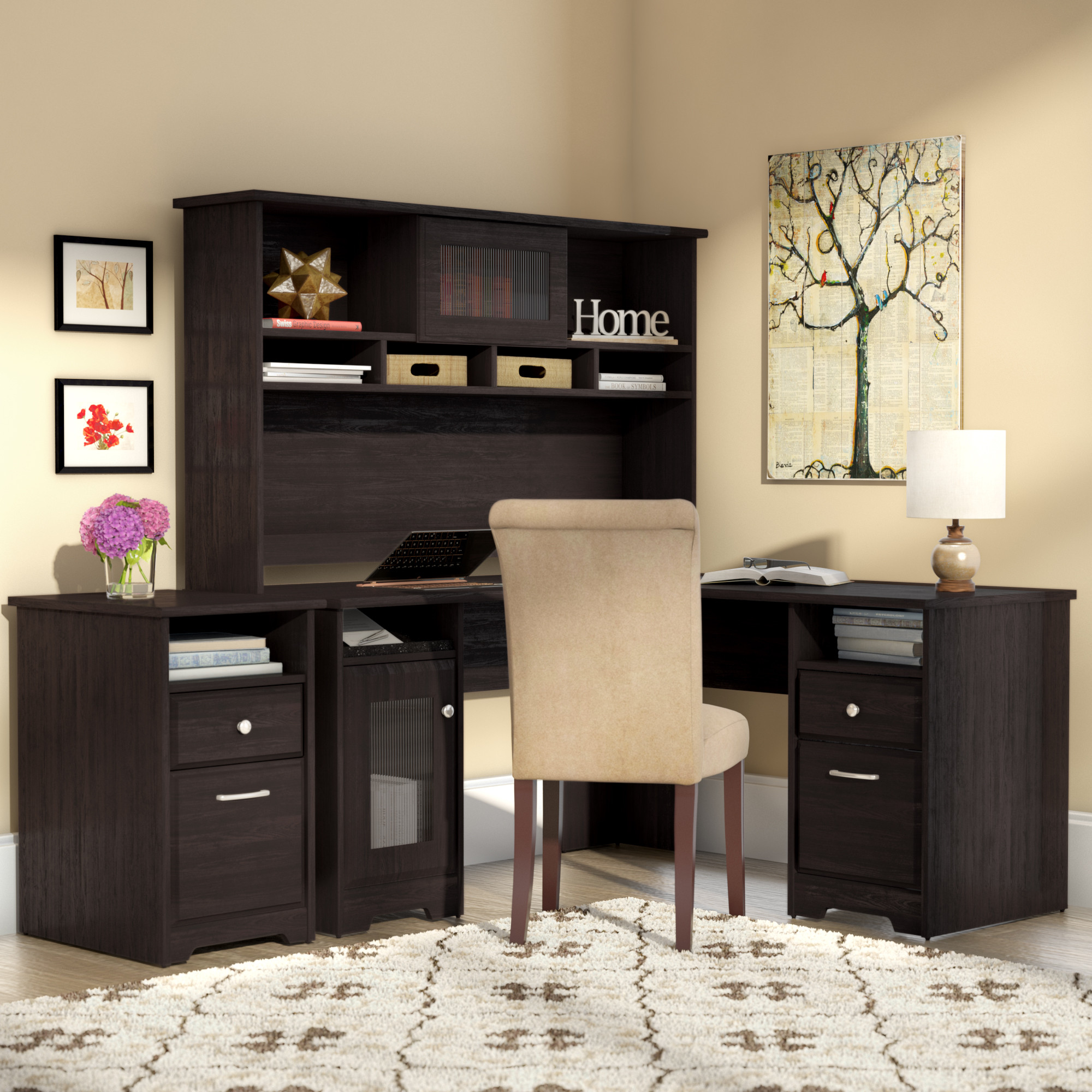 In this image I did lighting and rendering, and created the wood material for the desk, as well as minor other model and material touch-up.