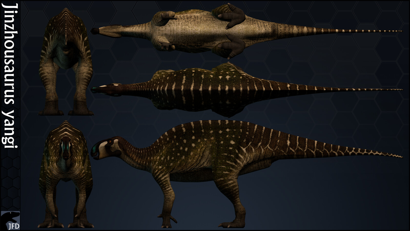 Jinzhousaurus yangi orthographic multi-view render.