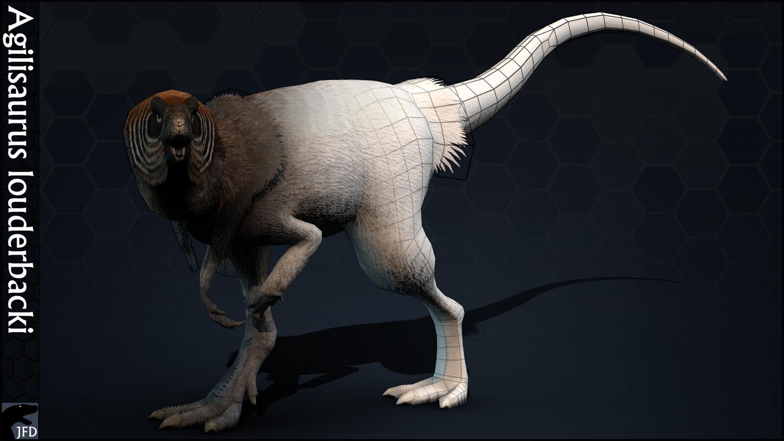 Agilisaurus louderbacki full body, normal map and wireframe render.
