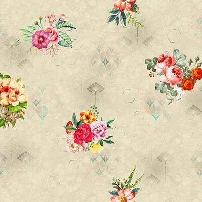 ArtStation - Floral seamless pattern in retro style, cute cartoon flowers  white background
