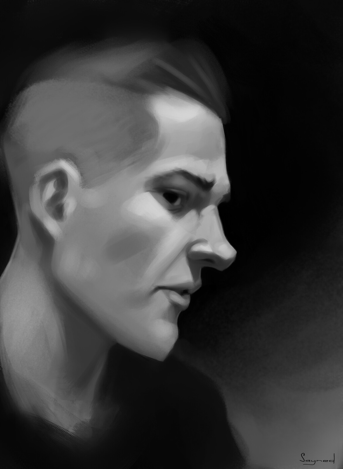 grayscale study, done using a single brush