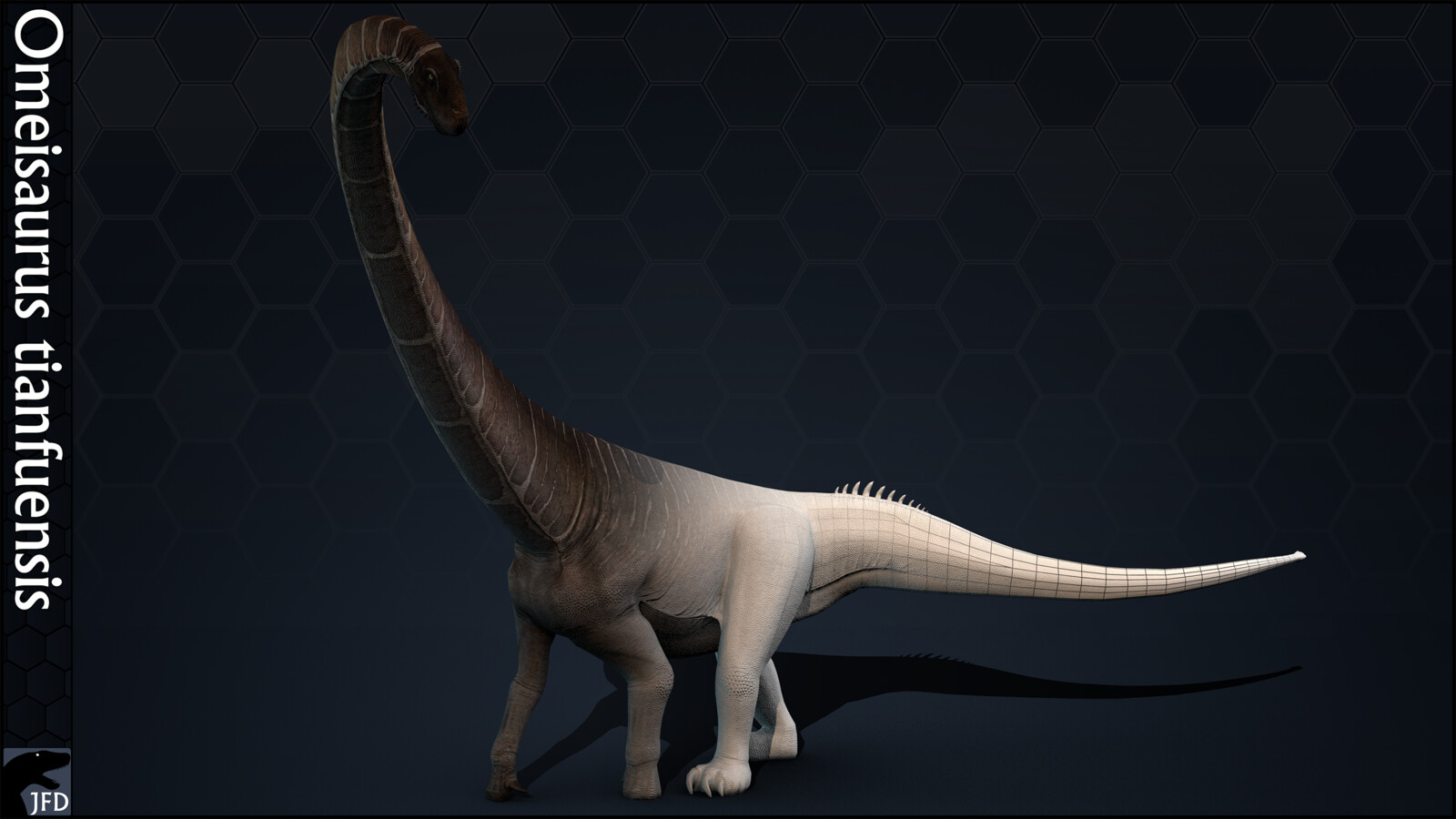 Omeisaurus tianfuensis full body, normal map and wireframe render.