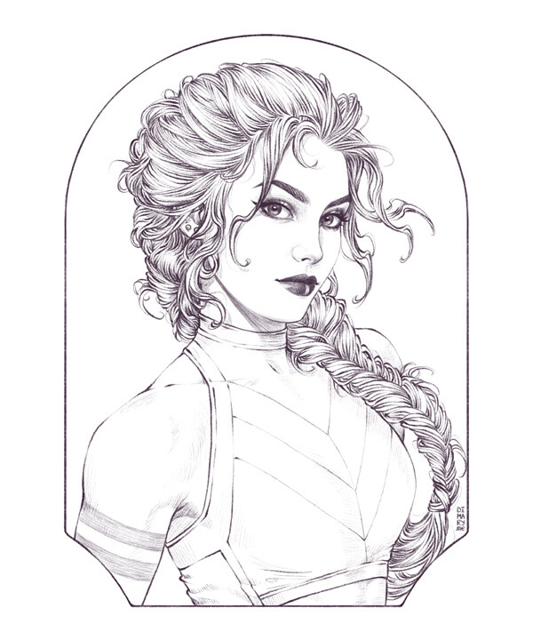 Maria Dimova Line Art Portrait,Aster Flower Drawing Easy