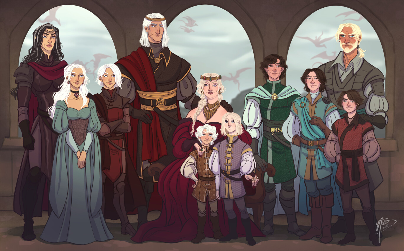 Rhaenys Targaryen, Rhaena Targaryen, Baela Targaryen, Prince Daemon Targaryen, Queen Rhaenyra Targaryen, Viserys II Targaryen, Aegon III Targaryen, Jacaerys Velaryon, Lucerys Velaryon, Corlys Velaryon and Joffrey Velaryon
