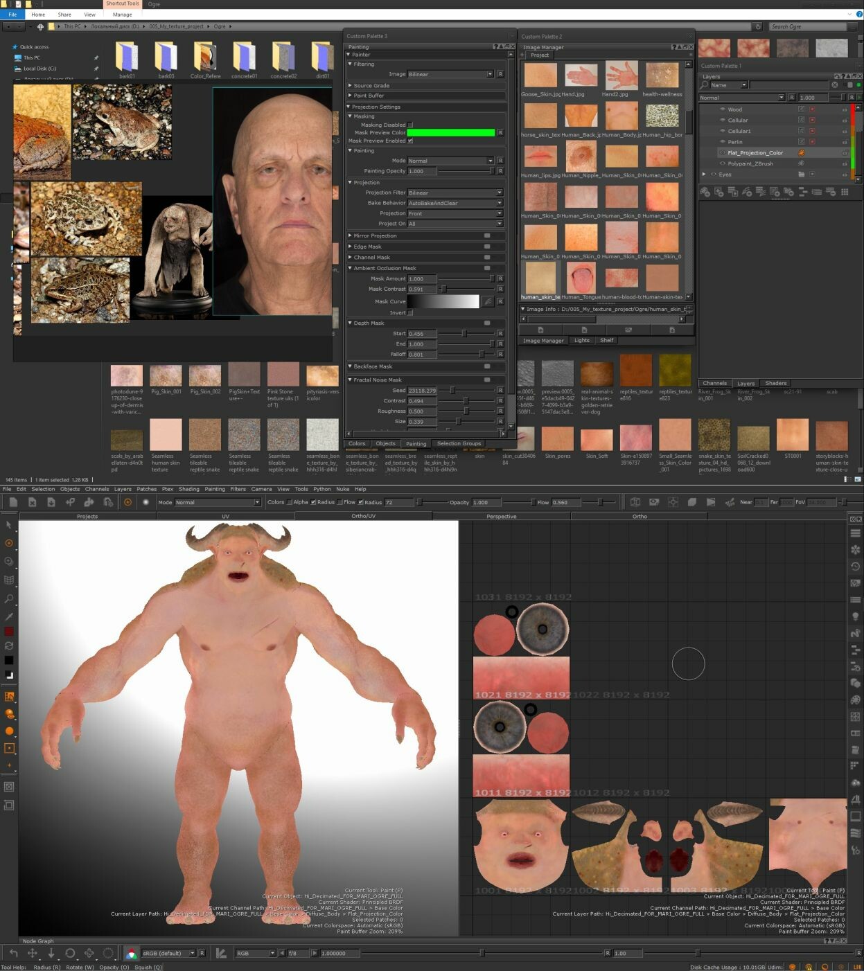 Ogre had a lot of textures spread across multiple UDIMs. Texturing done in Mari.
