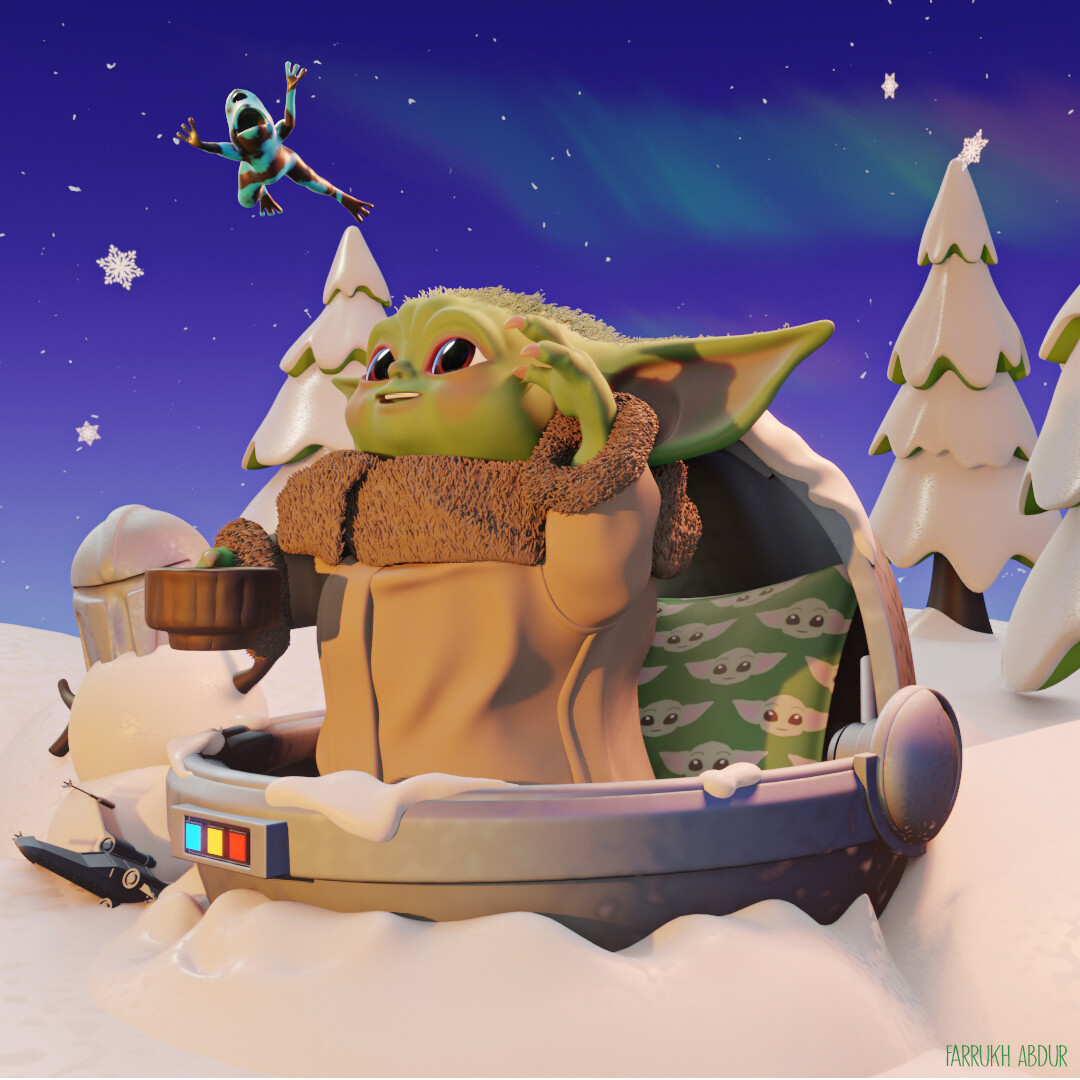ArtStation - Snowy Baby Yoda Scene Art