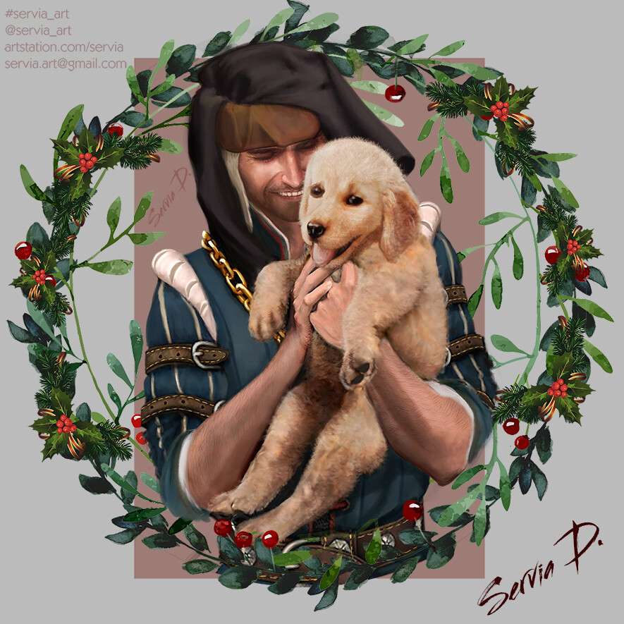 Vernon with a puppy.