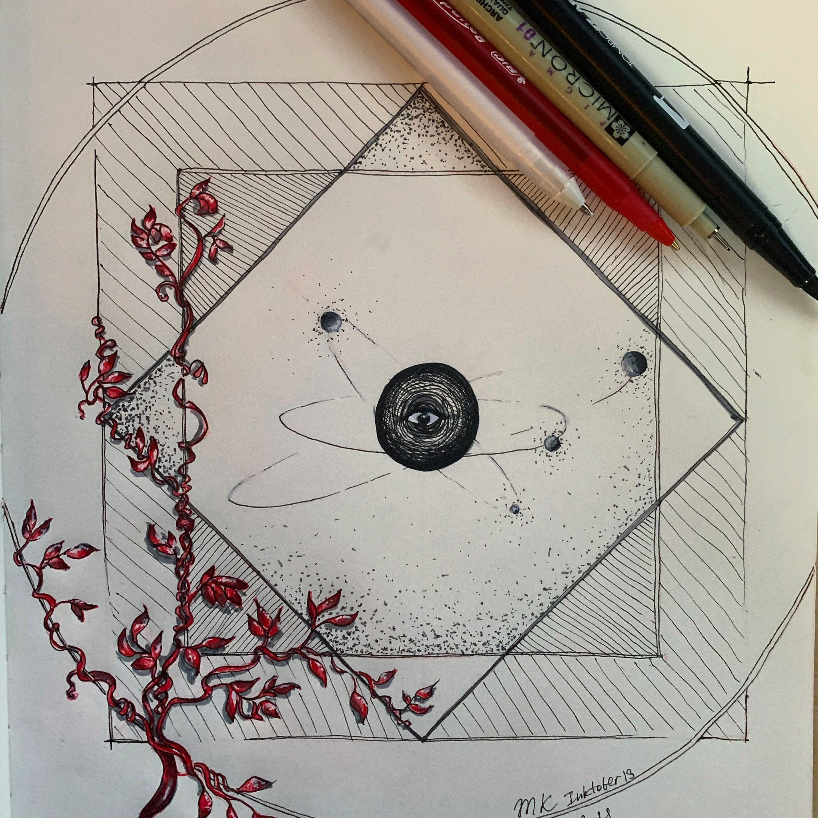 Inktober 2019, white red and black ballpoint pen, marker